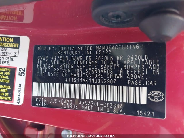 4T1S11AK1NU052907 Toyota CAMRY SE