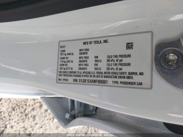 5YJ3E1EAXMF908601 Tesla Model 3 Standard Range Plus Rear-wheel Drive