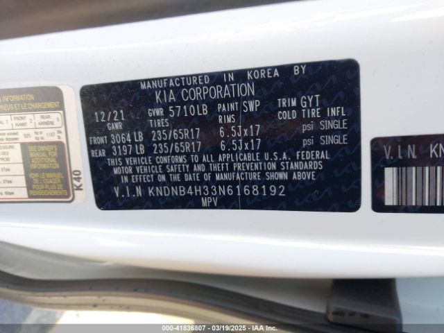 KNDNB4H33N6168192 KIA Carnival Mpv Lx