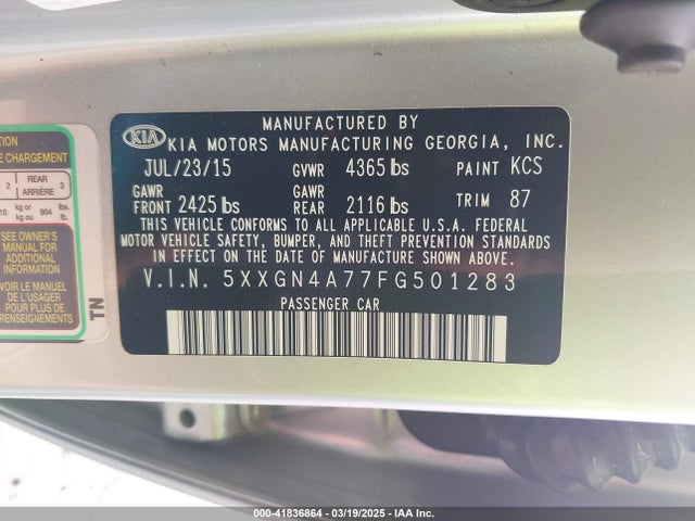 5XXGN4A77FG501283 KIA OPTIMA EX