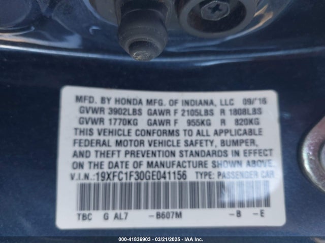 19XFC1F30GE041156 Honda Civic Ex-t
