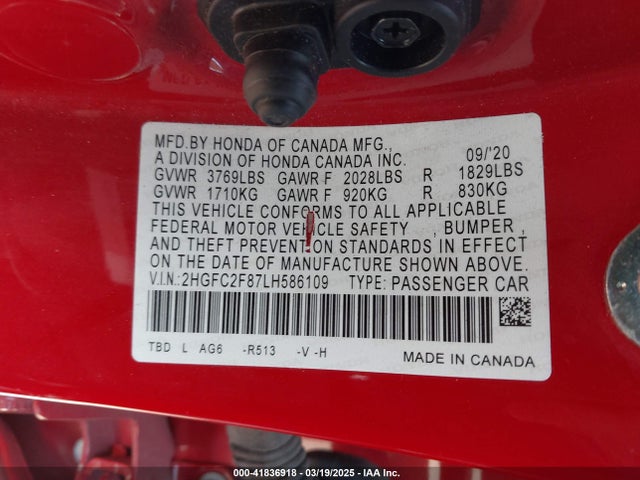 2HGFC2F87LH586109 Honda Civic Sport