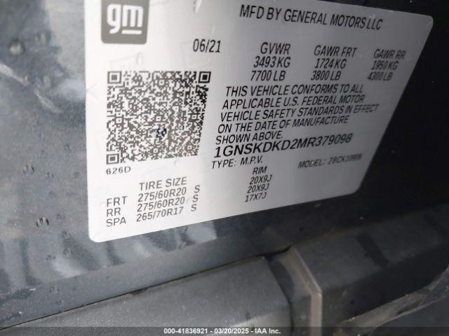 1GNSKDKD2MR379098 Chevrolet l84 - di, alum, gen 5, var 2