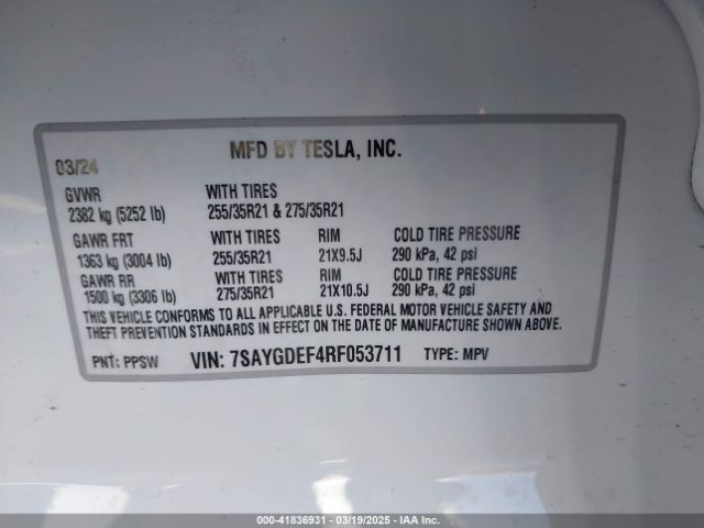 7SAYGDEF4RF053711 Tesla Model Y Performance Dual Motor All-wheel Drive