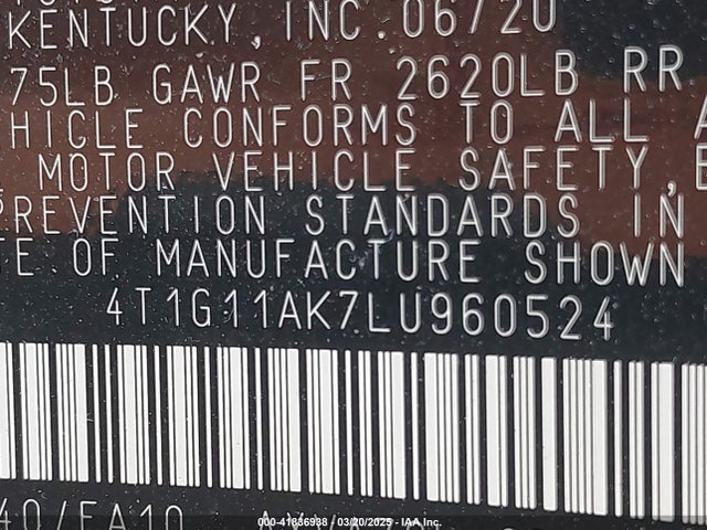4T1G11AK7LU960524 Toyota CAMRY SE