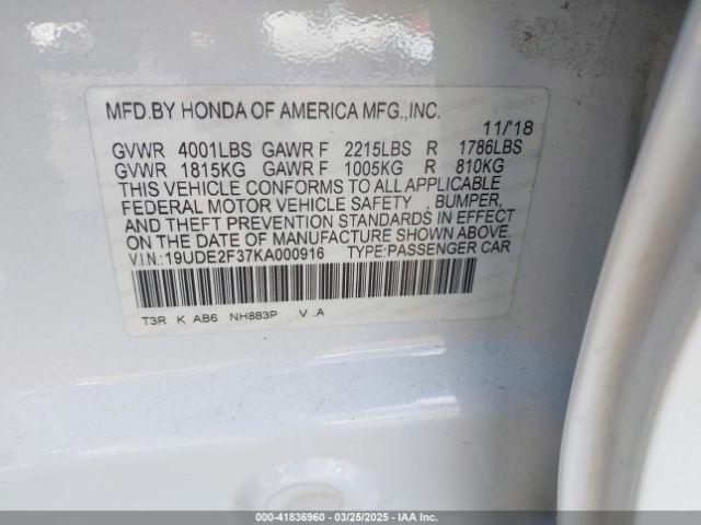 19UDE2F37KA000916 Acura Ilx Standard