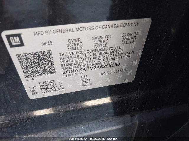 2GNAXKEV2K6268260 Chevrolet EQUINOX LT