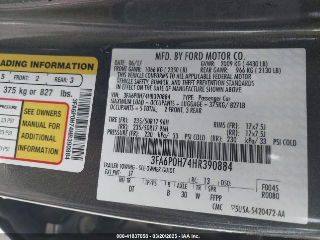 2017 FORD FUSION 3FA6P0H74HR390884 Photo 8