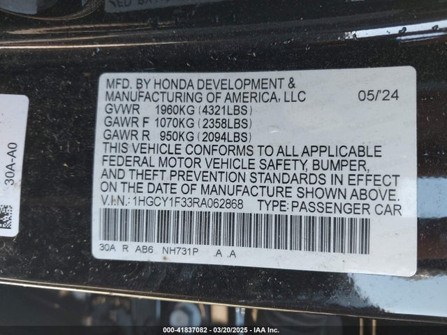 1HGCY1F33RA062868 Honda ACCORD EX