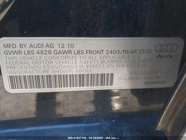2011 AUDI A4 WAUDFAFL9BN038272 Photo 8