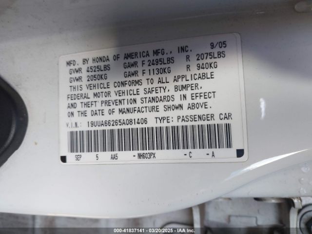 2005 ACURA TL 19UUA66265A081406 Photo 8