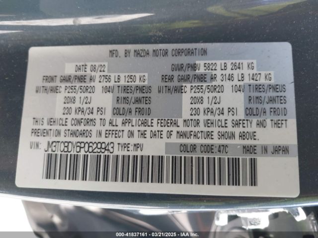 JM3TCBDY6P0629943 Mazda Cx-9 Carbon Edition
