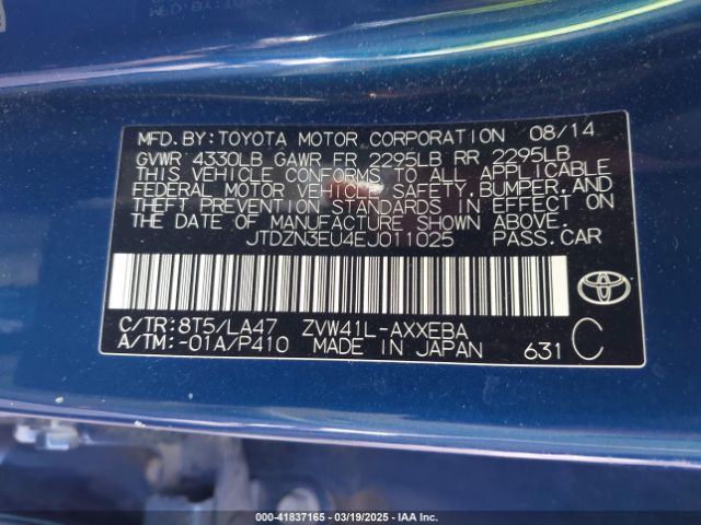 JTDZN3EU4EJ011025 Toyota Prius V Five