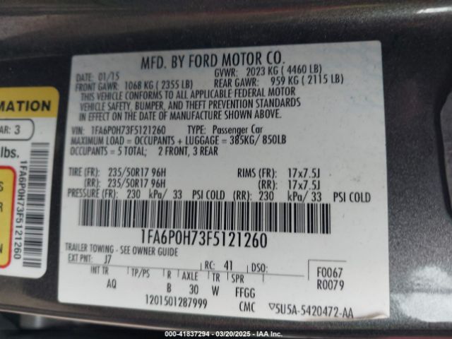 1FA6P0H73F5121260 Ford FUSION SE
