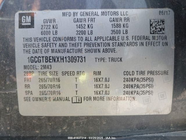 1GCGTBENXH1309731 Chevrolet Colorado Wt