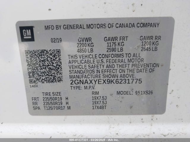 2GNAXYEX9K6231775 Chevrolet Equinox Premier