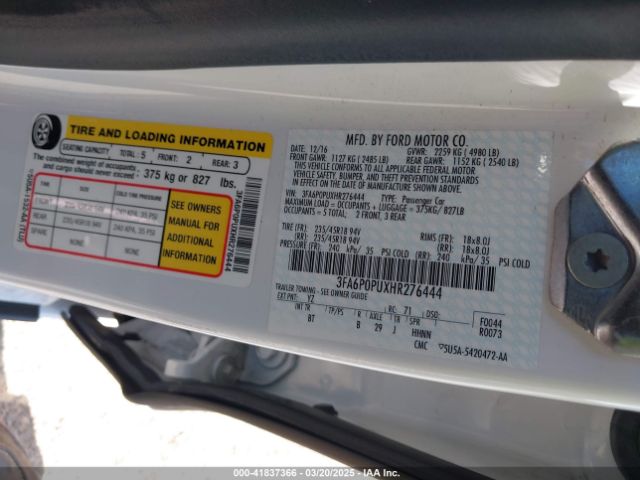 3FA6P0PUXHR276444 Ford Fusion Energi Se Luxury