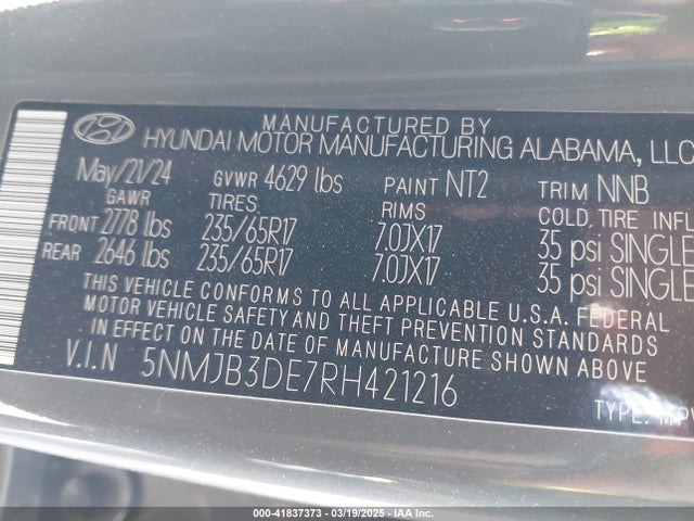 5NMJB3DE7RH421216 Hyundai TUCSON SEL