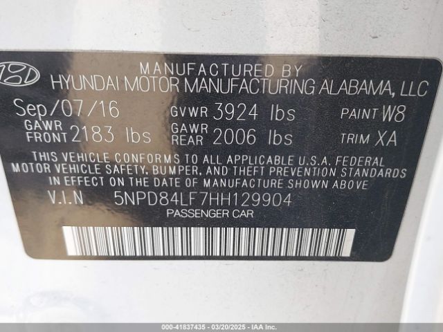 5NPD84LF7HH129904 Hyundai ELANTRA SE