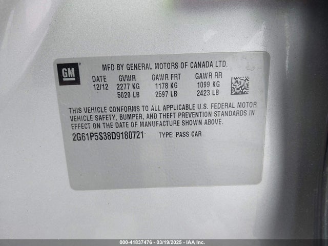 2013 CADILLAC XTS 2G61P5S38D9180721 Photo 8