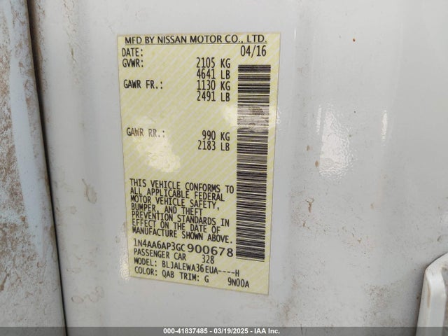 1N4AA6AP3GC900678 Nissan Maxima 3.5 Sl
