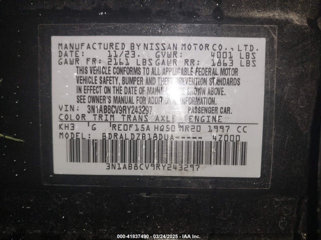 3N1AB8CV9RY243297 Nissan Sentra Sv Xtronic Cvt
