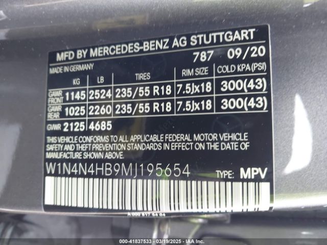 W1N4N4HB9MJ195654 Mercedes-Benz Gla 250 4matic