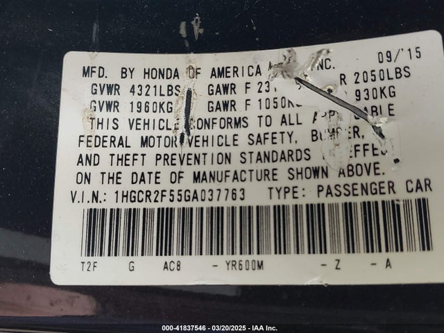 1HGCR2F55GA037763 Honda Accord Sport