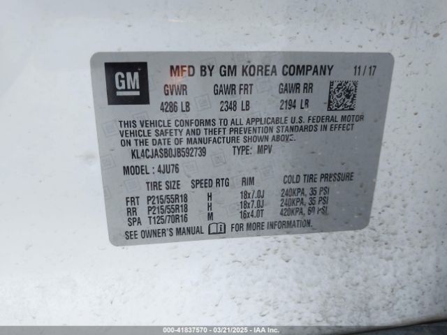 KL4CJASB0JB592739 Buick luv: mfi, variable valve timing, alum, e85 max