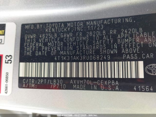 4T1K31AK3RU068249 Toyota Camry Hybrid Xse