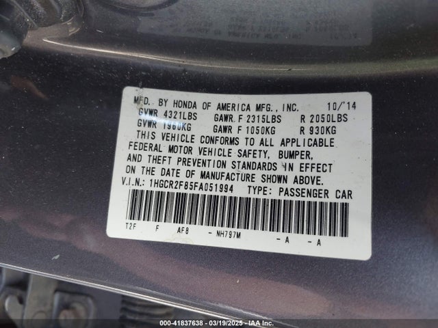 1HGCR2F85FA051994 Honda Accord Ex-l