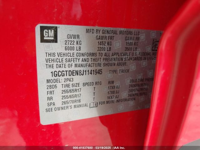 1GCGTDEN8J1141945 Chevrolet Colorado Z71