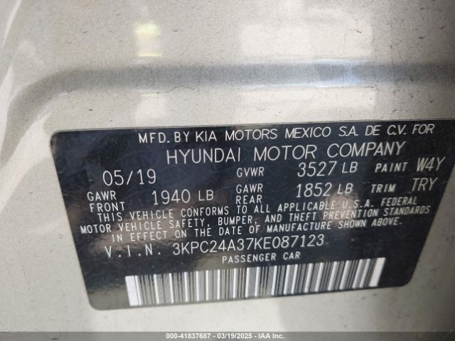 3KPC24A37KE087123 Hyundai ACCENT SE