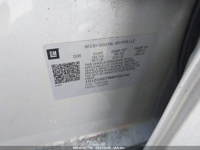 1G1ZD5ST9MF034742 Chevrolet Malibu Fwd Lt