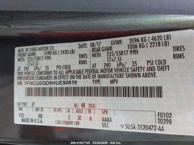 Ford ESCAPE SE 2017 1FMCU0GD9HUE90819 Image 9
