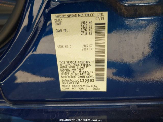 1N4BL4CVXLC120962 Nissan Altima Sr Fwd