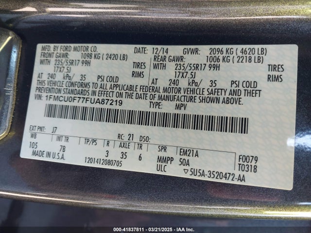 1FMCU0F77FUA87219 Ford ESCAPE S