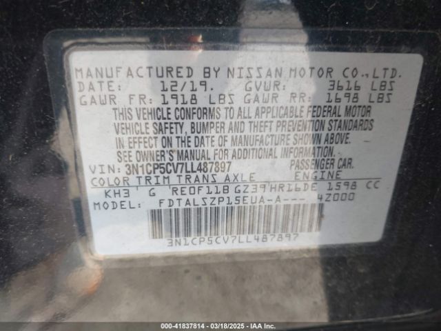 3N1CP5CV7LL487897 Nissan Kicks Sv Xtronic Cvt