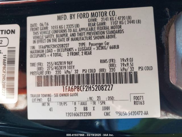 1FA6P8CF2H5208227 Ford Mustang Gt Premium