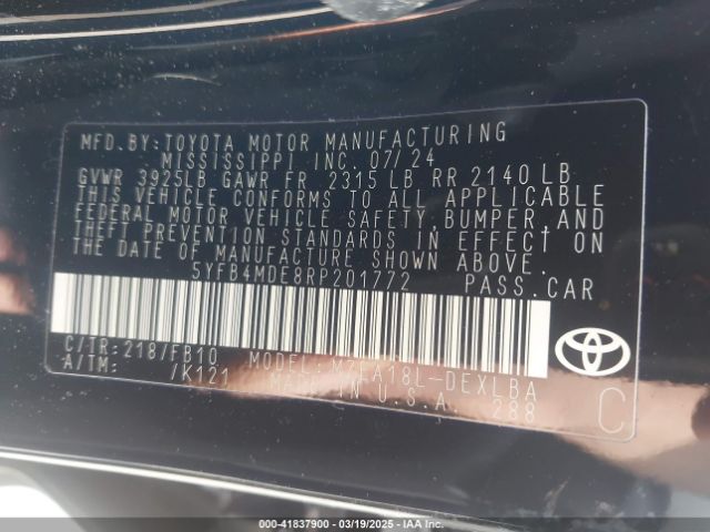 5YFB4MDE8RP201772 Toyota COROLLA LE
