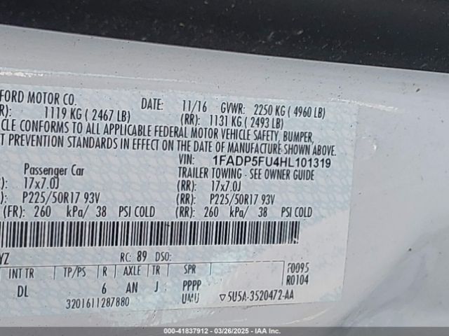 1FADP5FU4HL101319 Ford C-max Energi Titanium