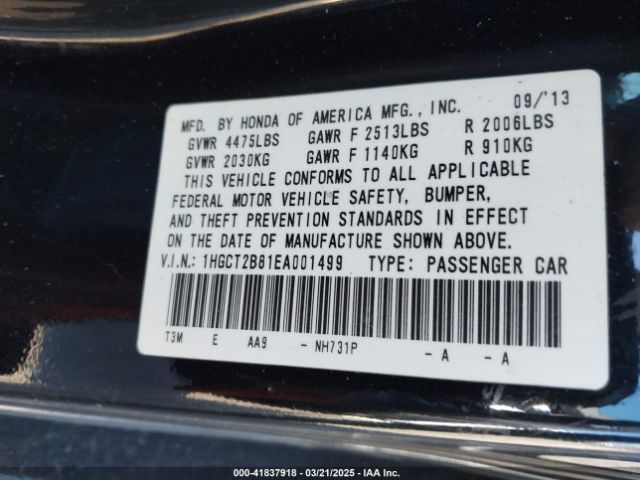 1HGCT2B81EA001499 Honda Accord Ex-l V-6