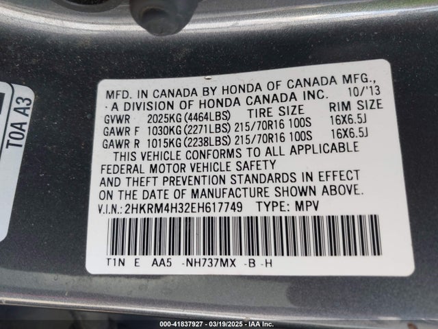 2HKRM4H32EH617749 Honda CR-V LX