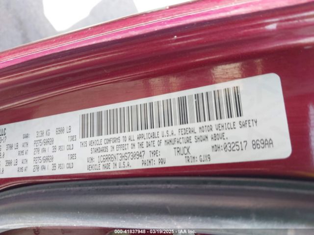 1C6RR6NT3HS730947 RAM 1500 Laramie  4x2 5'7 Box