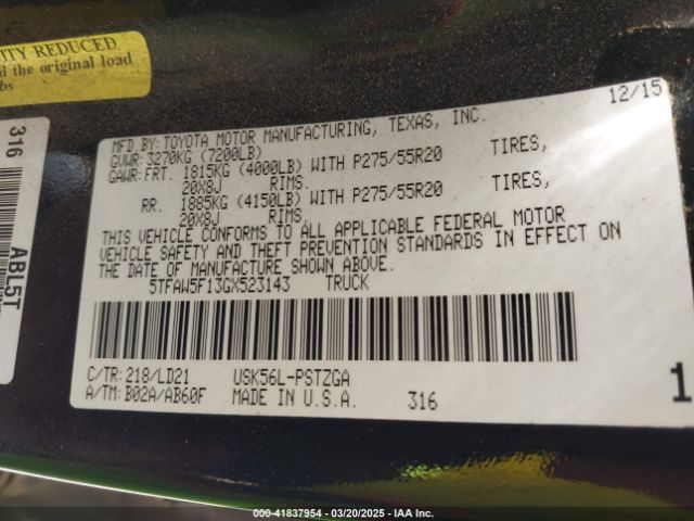 5TFAW5F13GX523143 Toyota Tundra 1794 5.7l V8