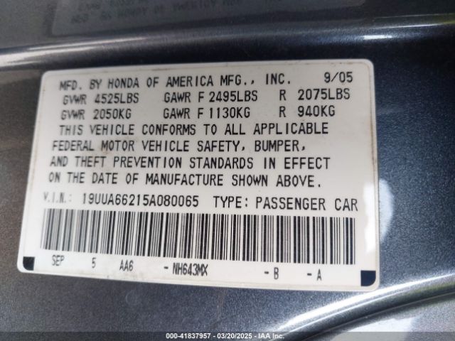 2005 ACURA TL 19UUA66215A080065 Photo 8