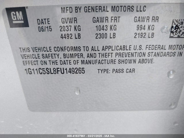 1G11C5SL8FU149265 Chevrolet MALIBU 1LT