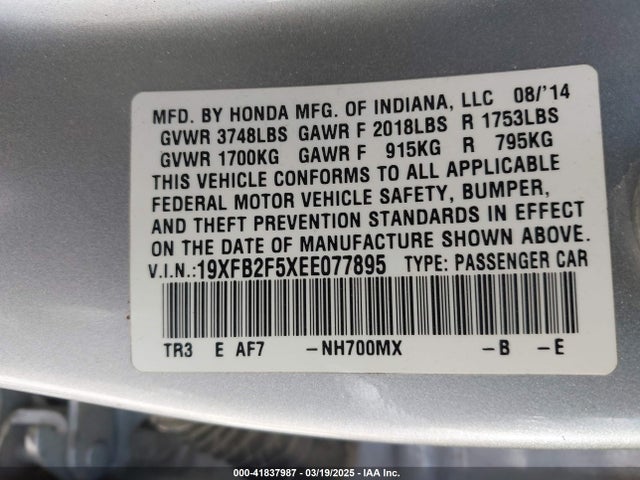 Honda Civic Lx 2014 19XFB2F5XEE077895 Image 9