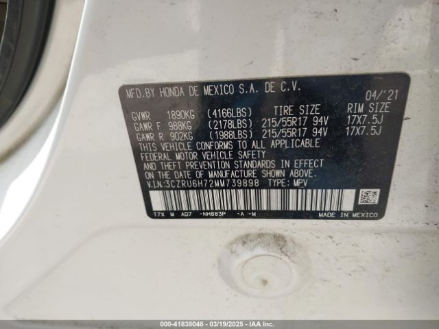 3CZRU6H72MM739898 Honda Hr-v Awd Ex-l