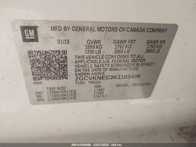 2GCVKNEC3K1163409 Chevrolet Silverado 1500 Ld Wt